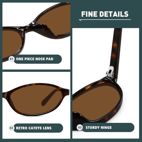 WOWSUN Retro Oval Sunglasses Womens Small Cat Eye Trendy Shades UV400 Protection - Image 3