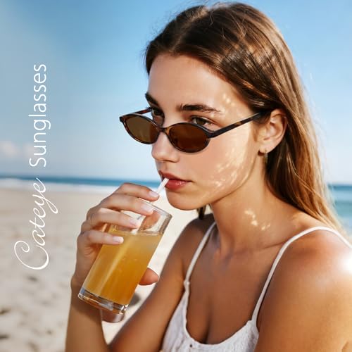 WOWSUN Retro Oval Sunglasses Womens Small Cat Eye Trendy Shades UV400 Protection - Image 2