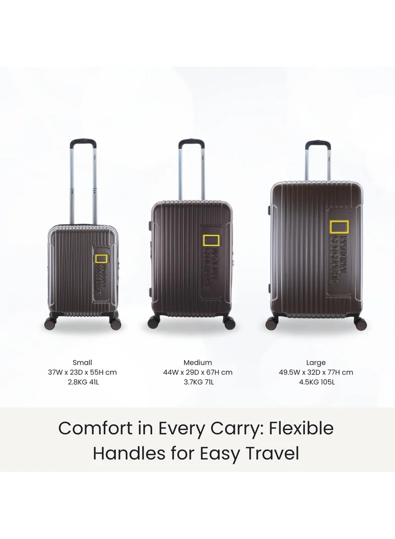 NATIONAL GEOGRAPHIC National Geographic Canyon ABS/PC Hardshell Luggage Set Metallic Mud, Durable Lightweight Expandable Anti-theft Zipper TSA Lock Travel Suitcase, 4 Double Wheel 3pcs Trolley Bag (20+24+28 Inch).