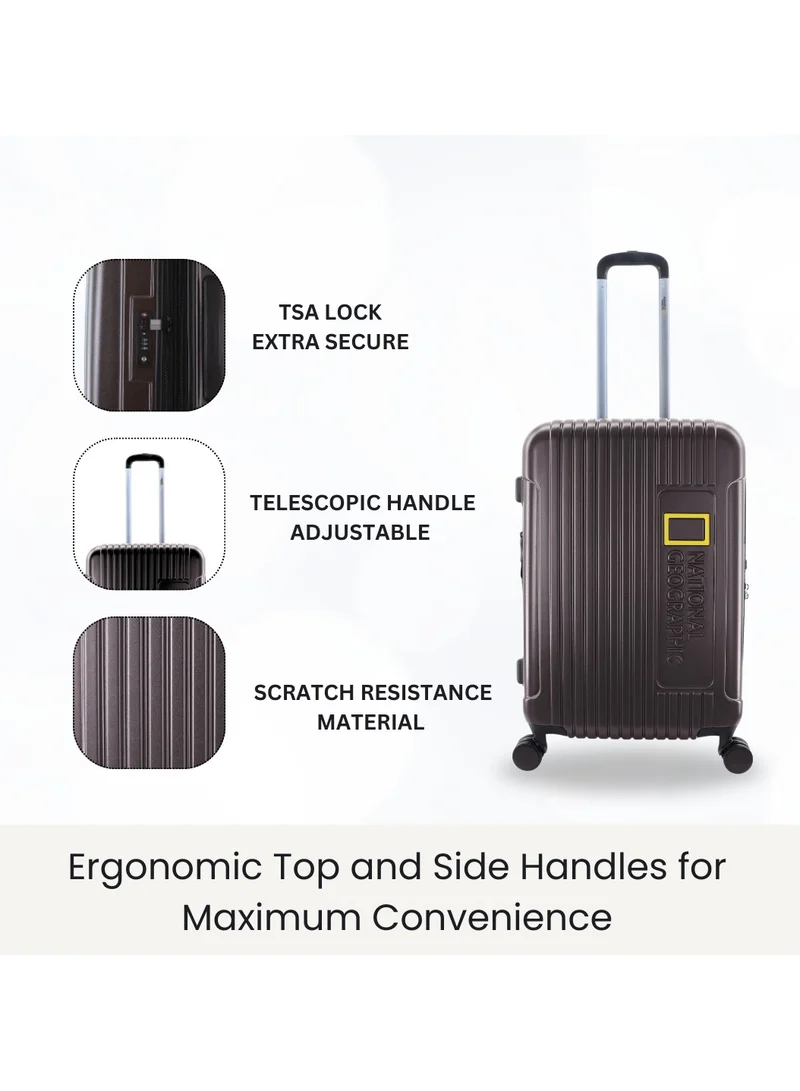 NATIONAL GEOGRAPHIC National Geographic Canyon ABS/PC Hardshell Luggage Set Metallic Mud, Durable Lightweight Expandable Anti-theft Zipper TSA Lock Travel Suitcase, 4 Double Wheel 3pcs Trolley Bag (20+24+28 Inch).