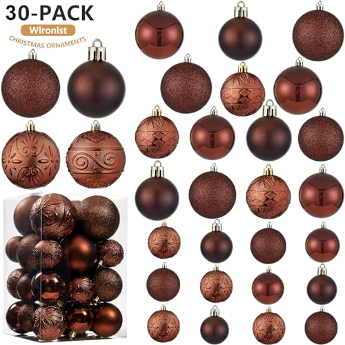 Wironlst Christmas Ball Ornaments 30pcs Shatterproof Plastic Christmas Ornaments Hanging Ball Decorations for Xmas Tree Holiday Wedding Party MultiSize Brown - Image 3