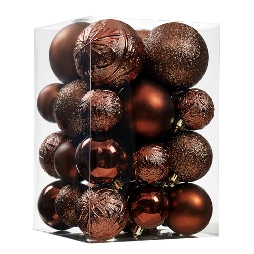 Wironlst Christmas Ball Ornaments 30pcs Shatterproof Plastic Christmas Ornaments Hanging Ball Decorations for Xmas Tree Holiday Wedding Party MultiSize Brown - Image 1