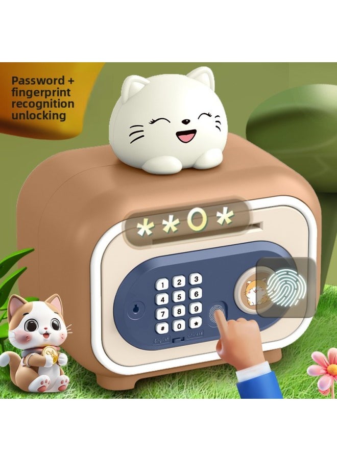 Generic - Cute Pet Simulation Fingerprint Identification Piggy Bank Dual-mode Key Unlock Can Access Piggy Bank Children's Toys-Color:Pink Safe [fingerprint + Password + Key] Gift Box + Rechargeable Battery - Image 1