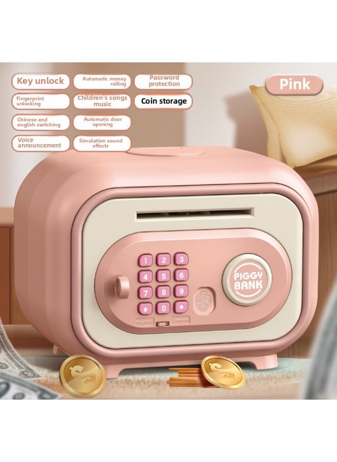 Generic - Cute Pet Simulation Fingerprint Identification Piggy Bank Dual-mode Key Unlock Can Access Piggy Bank Children's Toys-Color:Pink Safe [fingerprint + Password + Key] Gift Box + Rechargeable Battery - Image 1
