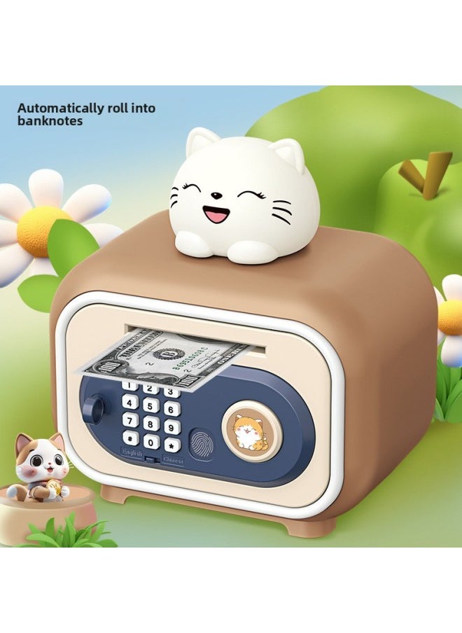 Generic - Cute Pet Simulation Fingerprint Identification Piggy Bank Dual-mode Key Unlock Can Access Piggy Bank Children's Toys-Color:Pink Safe [fingerprint + Password + Key] Gift Box + Rechargeable Battery - Image 1