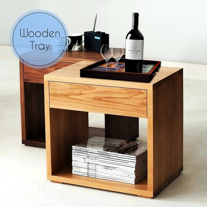 PAPER PLANE DESIGN Wooden Serving Tray for Serving, Square Large Serving Tray Table Decoration (Square 12 INCH) (A) - Image 2