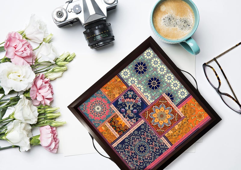 PAPER PLANE DESIGN Wooden Serving Tray for Serving, Square Large Serving Tray Table Decoration (Square 12 INCH) (A) - Image 3