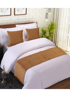 MKS INDIA MKS INDIA Brown and Velvet Quilted Bed Runner Scarf with 2 Matching Cushion CoversSlipcover Mattress ProtectorBed Linen Scarf for Bedrooms Hotel Rooms Guest Rooms 18 x 96 inch  - Image 3