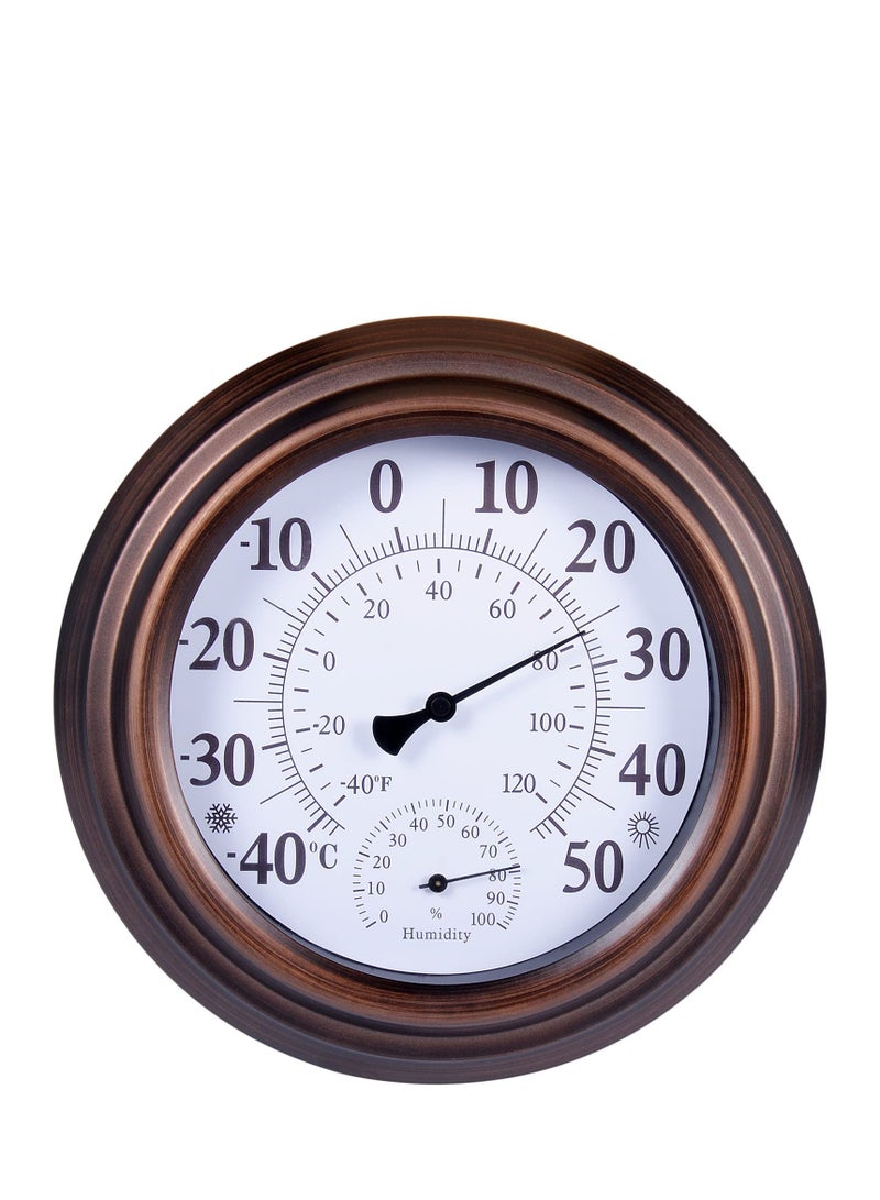 SYOSI Indoor Outdoor Thermometer Wireless - Wall Thermometer Hygrometer with Stainless Steel Enclosure for Patio, Weather Thermometer Hygrometer, No Battery Required Hanging Hygrometer Round 8" in Diameter - Image 1
