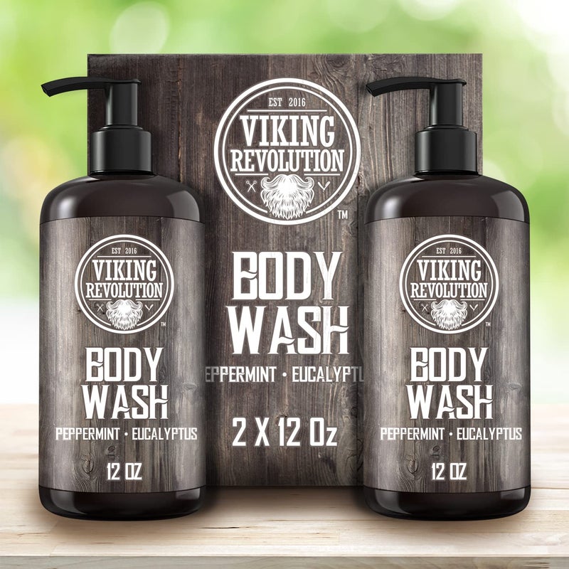 Viking Revolution Men's Body Wash - Eucalyptus Peppermint Body Wash for Men - Mens Natural Body Wash with Vitamin E and Rosemary Oil - Mens Shower Gel Liquid Soap - Peppermint Mens Bodywash (2 Pack) - Image 5