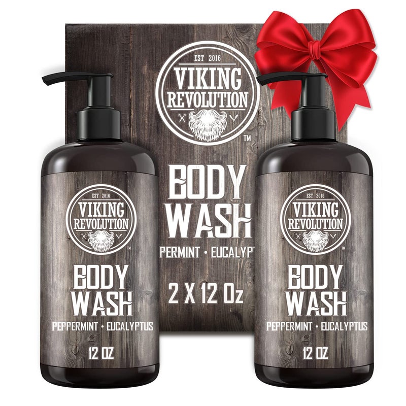 Viking Revolution Men's Body Wash - Eucalyptus Peppermint Body Wash for Men - Mens Natural Body Wash with Vitamin E and Rosemary Oil - Mens Shower Gel Liquid Soap - Peppermint Mens Bodywash (2 Pack) - Image 1