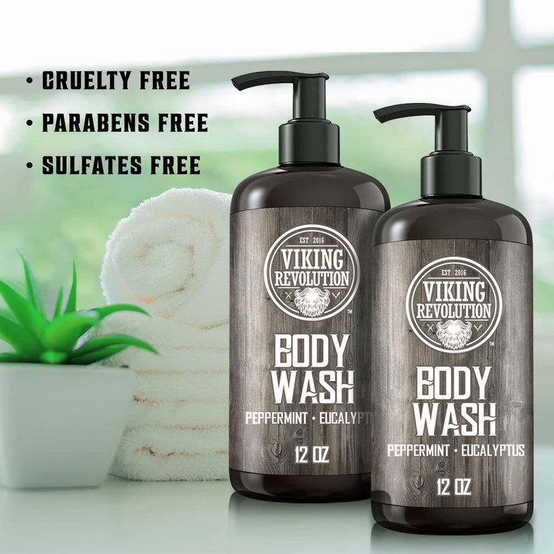 Viking Revolution Men's Body Wash - Eucalyptus Peppermint Body Wash for Men - Mens Natural Body Wash with Vitamin E and Rosemary Oil - Mens Shower Gel Liquid Soap - Peppermint Mens Bodywash (2 Pack) - Image 3