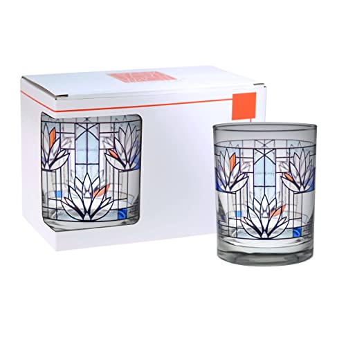 Culver Frank Lloyd Wright DOF Double Old Fashioned Glass 14-Ounce (Gift Boxed Set of 2, Waterlilies) - Image 2
