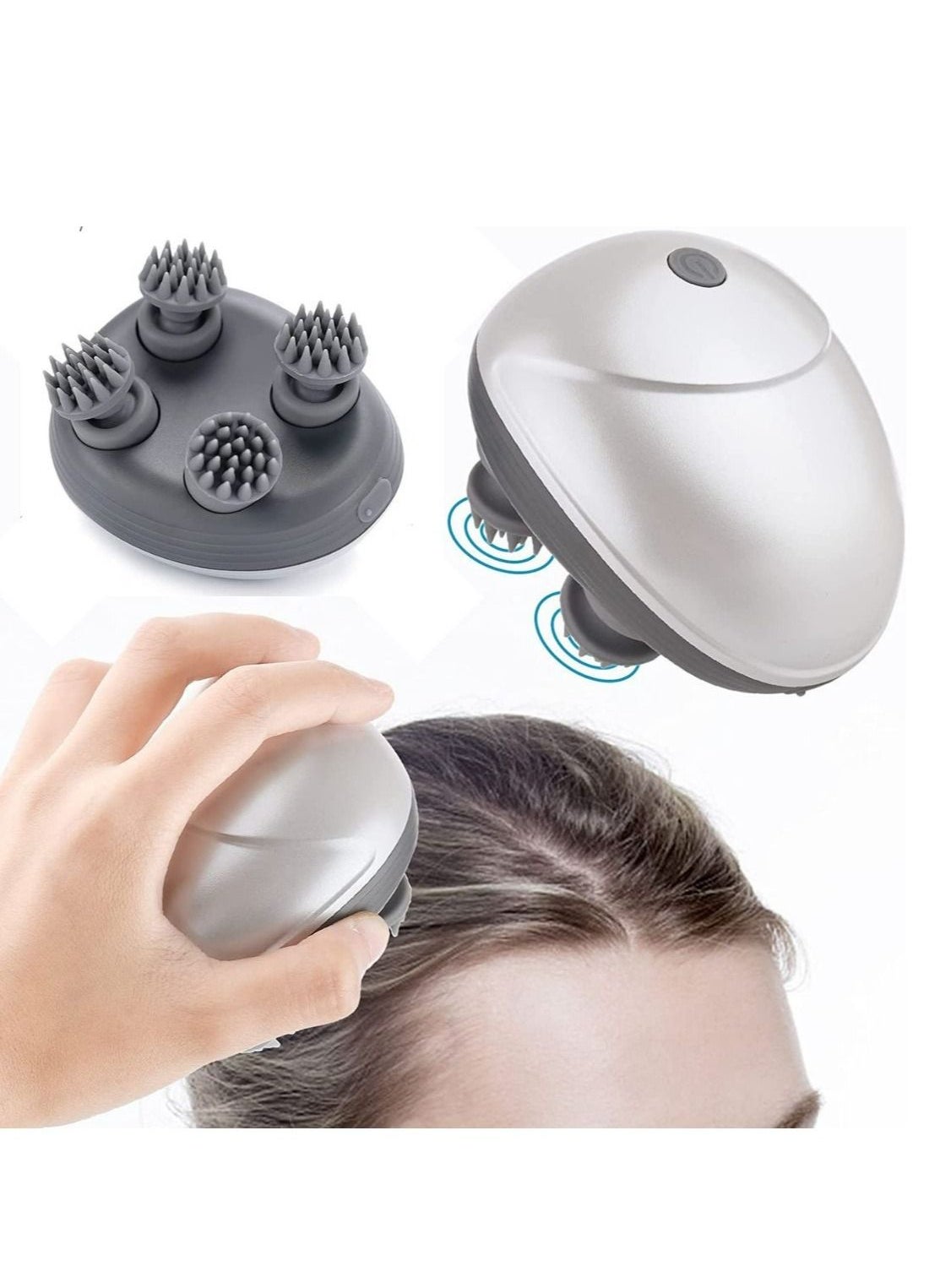 Electric Scalp Massager, Waterproof Portable Head Massager for Hair Growth Handheld Hair Massager with 4 Massage Heads, Detachable and Washable Handheld Scratcher for Deep Clean Hair Growth Head Relax 