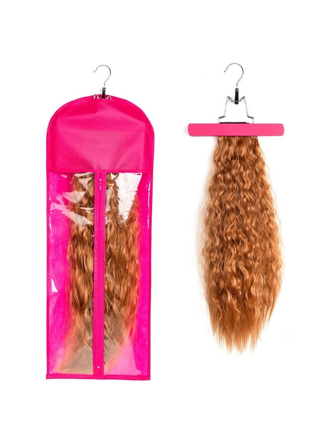 RJMBMUP 1 Pack Extra Long Hair Extension Holder Wig Storage Bag With Hanger Hairpieces Ponytail Bundles Storage Carrier Case For Store Style Hair Travel Hair Extensions Bag Pink Color - Image 1