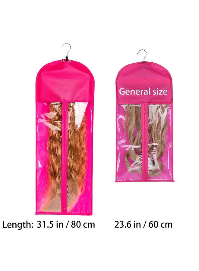 RJMBMUP 1 Pack Extra Long Hair Extension Holder Wig Storage Bag With Hanger Hairpieces Ponytail Bundles Storage Carrier Case For Store Style Hair Travel Hair Extensions Bag Pink Color - Image 2