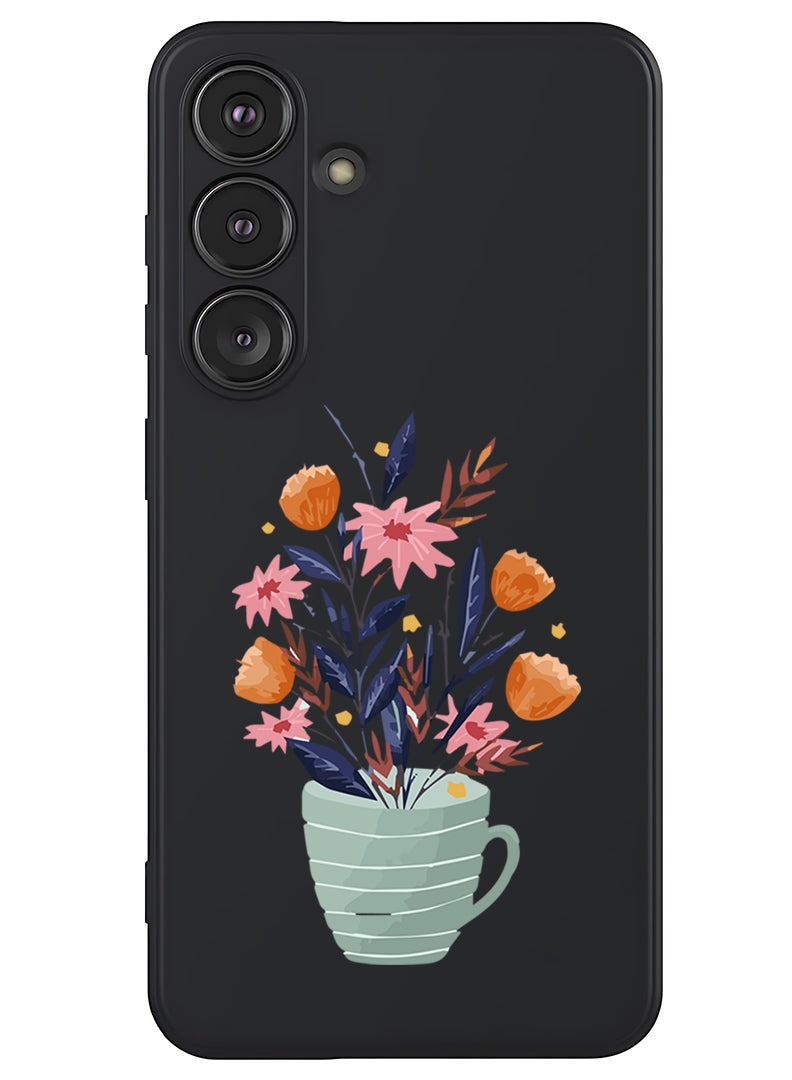 Theodor Protective Slim Fit Case Liquid Silicone Cover with Full Body Protection Anti-Scratch Shockproof Case For Samsung Galaxy S25 (Black) - Cup of Flower  - Image 1