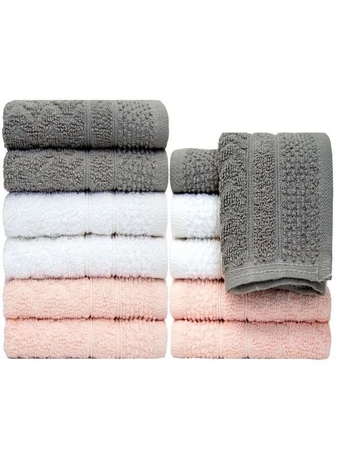 PH Pleasant Home Pleasant Home Chevron Wash Cloths Set - 12 Pack (12” x 12”) - 509 GSM - 100% Ring Spun Cotton Wash Cloth - Super Soft and Highly Absorbent Face Towels (Light Grey, White & Pink) - Image 5