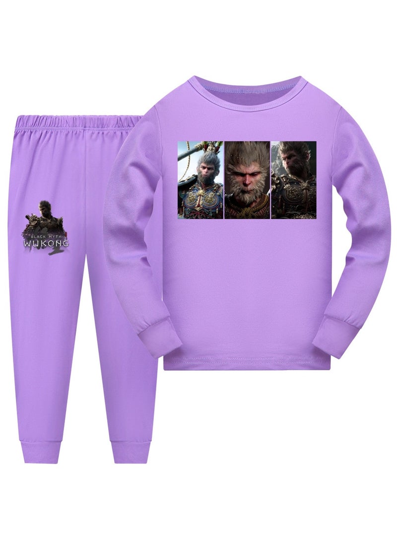 MQD Black Mythical Goku Boys and Girls Long Sleeve Long Pants Pajama Set 