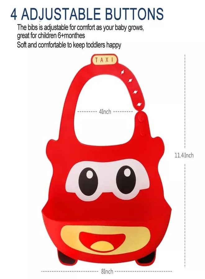 RIANZ Silicone Taxi Baby Bibs, Waterproof Baby Drool Bibs with Wide Pocket BPA-Free Easily Wipe Clean Cute Cartoon Design for Unisex Infant Babies Toddlers (6 to 48 Months) (Red) - Image 4