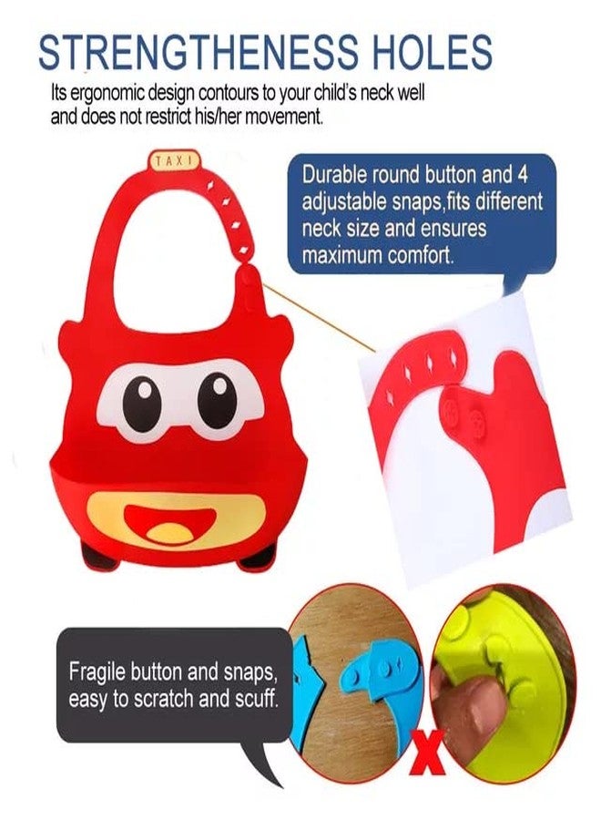 RIANZ Silicone Taxi Baby Bibs, Waterproof Baby Drool Bibs with Wide Pocket BPA-Free Easily Wipe Clean Cute Cartoon Design for Unisex Infant Babies Toddlers (6 to 48 Months) (Red) - Image 5