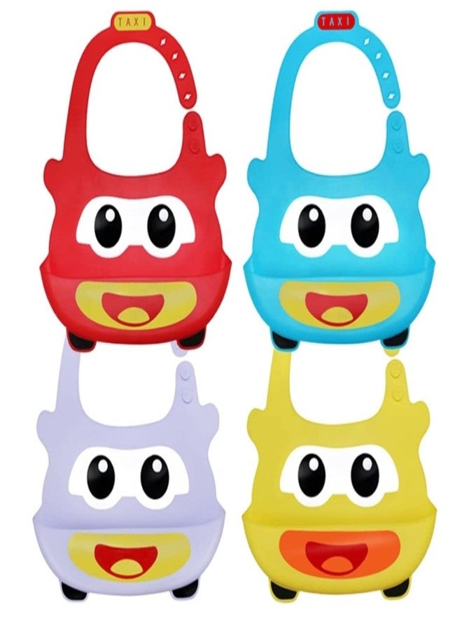 RIANZ Silicone Taxi Baby Bibs, Waterproof Baby Drool Bibs with Wide Pocket BPA-Free Easily Wipe Clean Cute Cartoon Design for Unisex Infant Babies Toddlers (6 to 48 Months) (Red) - Image 3