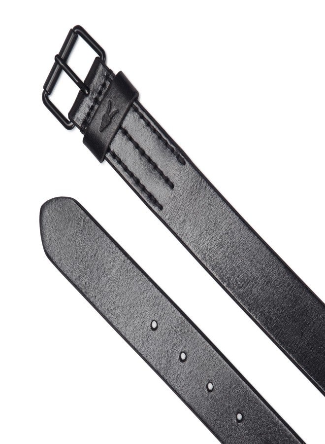 AllSaints Men's 1.5 Inch Flat Strap Leather, Casual Belt with Matte Metal Buckle, Black, 34 - Image 3