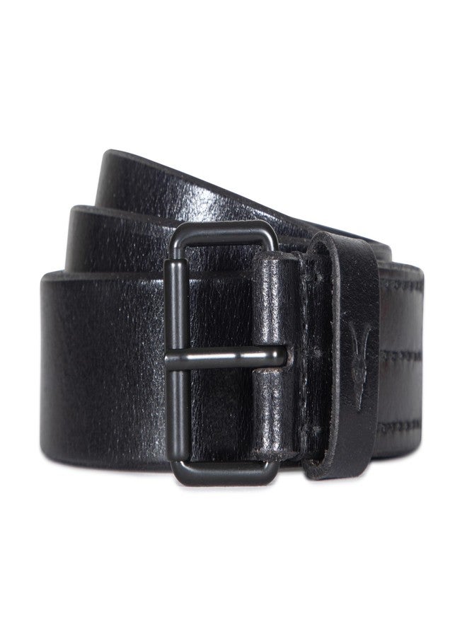 AllSaints Men's 1.5 Inch Flat Strap Leather, Casual Belt with Matte Metal Buckle, Black, 34 - Image 1