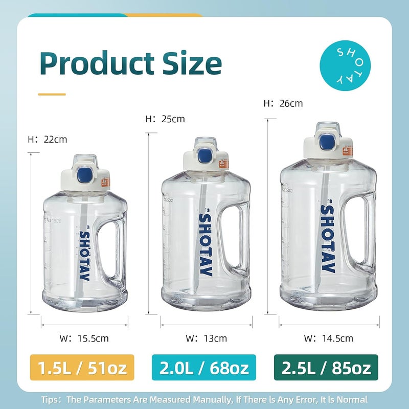 SHOTAY 2.0L Sports Water Bottles Half Gallon Motivational with Time Marker Removable Straw, BPA Free And Leakproof, Big Water Jug for Fitness, Gym, Sports And Camping. White - Image 2
