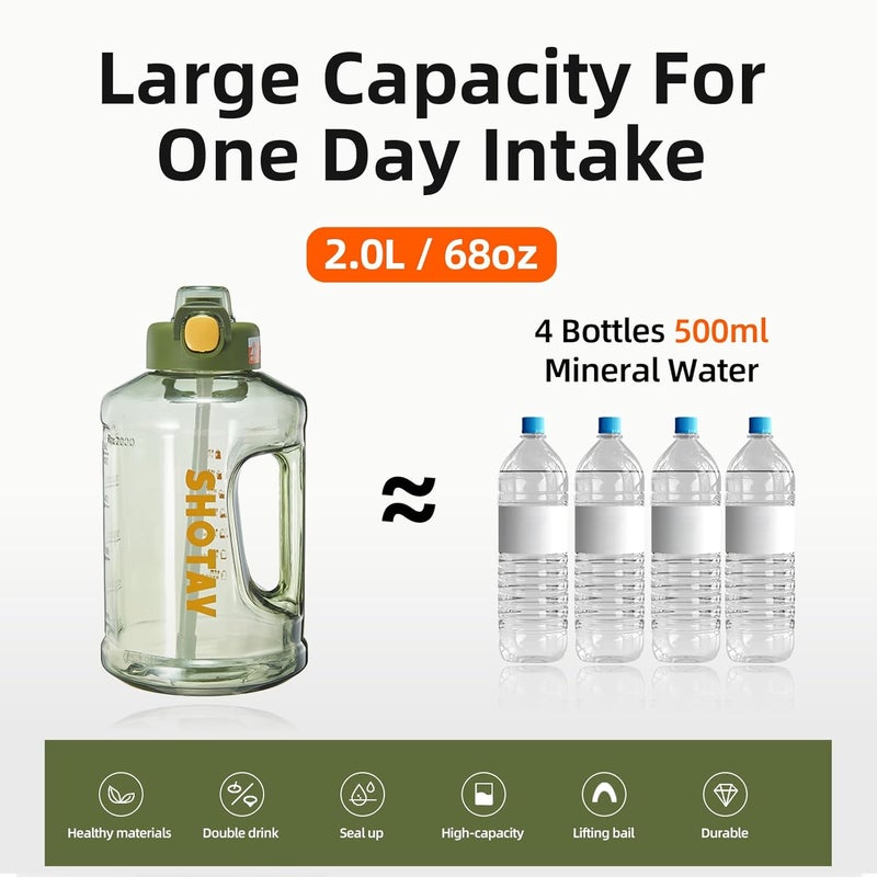 SHOTAY 2.0L Sports Water Bottles Half Gallon Motivational with Time Marker Removable Straw, BPA Free And Leakproof, Big Water Jug for Fitness, Gym, Sports And Camping. White - Image 5