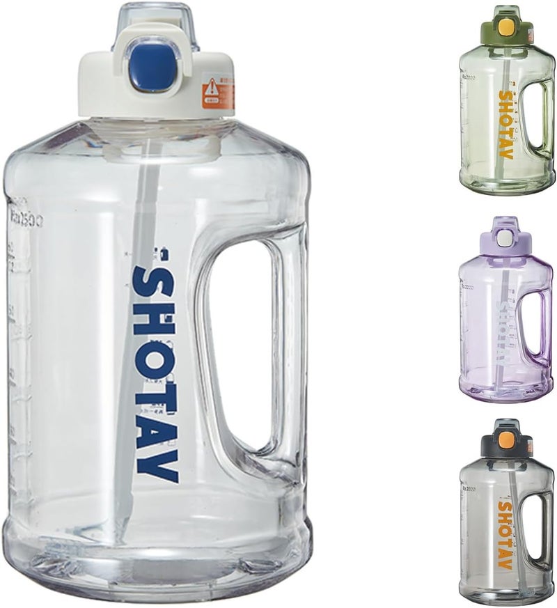SHOTAY 2.0L Sports Water Bottles Half Gallon Motivational with Time Marker Removable Straw, BPA Free And Leakproof, Big Water Jug for Fitness, Gym, Sports And Camping. White - Image 1