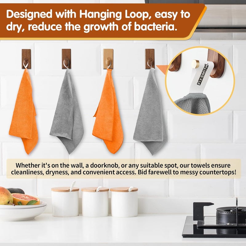 FIXSMITH Microfiber Cleaning Cloth - 12 Pack, Highly Absorbent Grey & Orange Towels, 16" x 12" for All-Purpose Cleaning - Image 4
