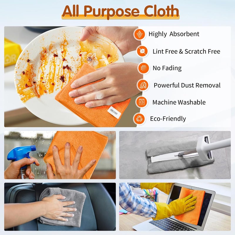 FIXSMITH Microfiber Cleaning Cloth - 12 Pack, Highly Absorbent Grey & Orange Towels, 16" x 12" for All-Purpose Cleaning - Image 5