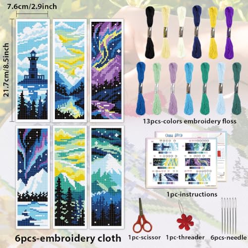 ACRNIGHEET 6PCS Cross Stitch Bookmark Kit for Beginner Stamped Cross Stitch Kits for Adults DIY Embroidery Bookmark Kits Crossstitch Kits Adult with Instructions Hand Craft Gift 8.5''x3'' 11CT - Image 2