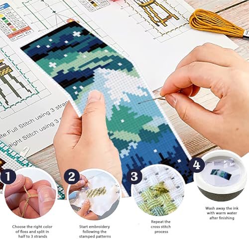ACRNIGHEET 6PCS Cross Stitch Bookmark Kit for Beginner Stamped Cross Stitch Kits for Adults DIY Embroidery Bookmark Kits Crossstitch Kits Adult with Instructions Hand Craft Gift 8.5''x3'' 11CT - Image 4