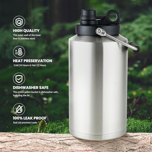 Alathote 1 Gallon Water Jug Bottle Insulated, 128oz Stainless Steel Water Bottle Wide Mouth Double Vacuum Dishwasher Safe BPA Free for Hot & Cold Drinks Stainless Steels - Image 3