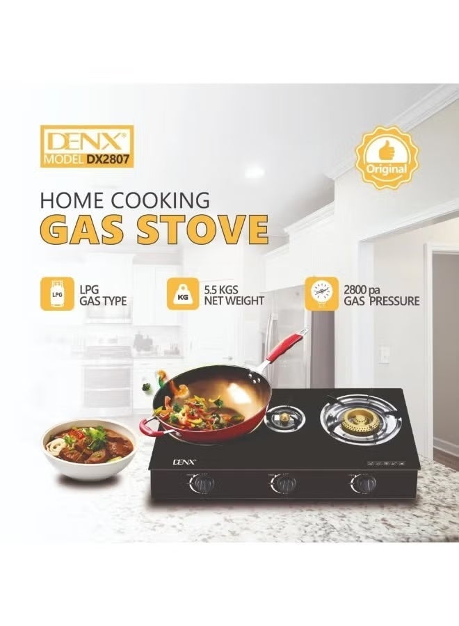 Denx 3 Burner Gas Stove with Auto Ignition, Portable Tabletop Stove with Tempered Glass Top, Cast Iron Burners and Durable Pot Holders - Perfect for Home, Apartment, Kitchen, Camping and Outdoor Parties - Image 2