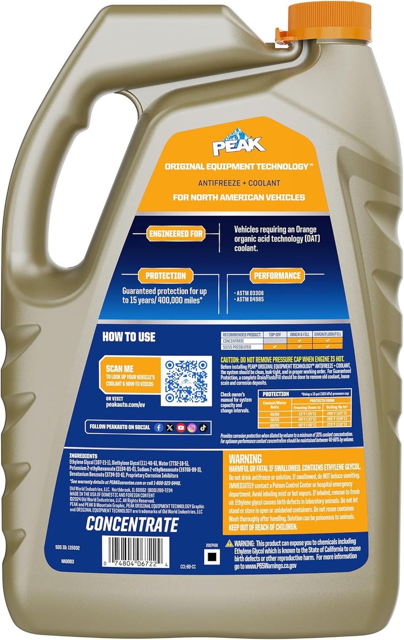 PEAK سائل تبريد مضاد للتجمد بتركيز حياة ممتدة من PEAK OET للسيارات الأمريكية الشمالية 1 جالون - Image 2