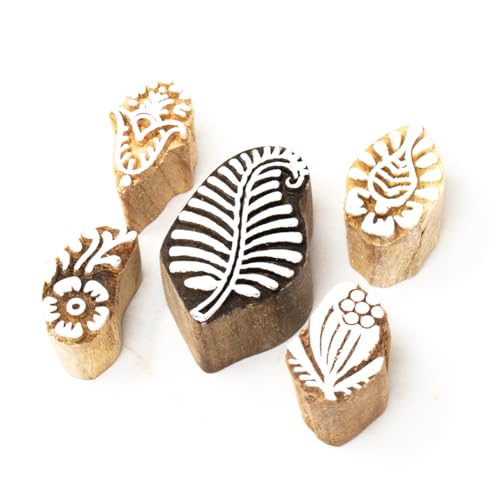 Hashcart Border Wooden Stamps for Block Printing (Set of 5) Wooden Stamps for Project Designing Fabric Textile Clay Pottery Craft Tattoo - Image 1