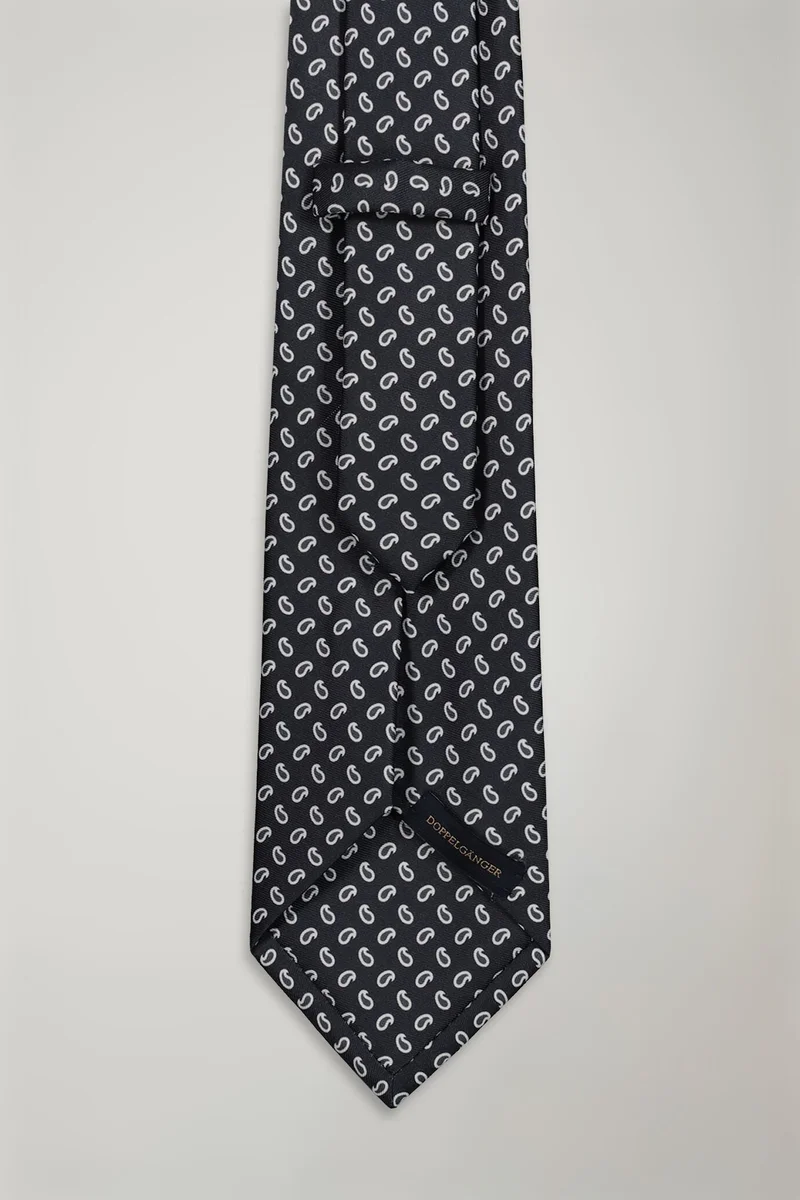 Doppelganger Men's micro patterned bamboo tie - White/DK Grey