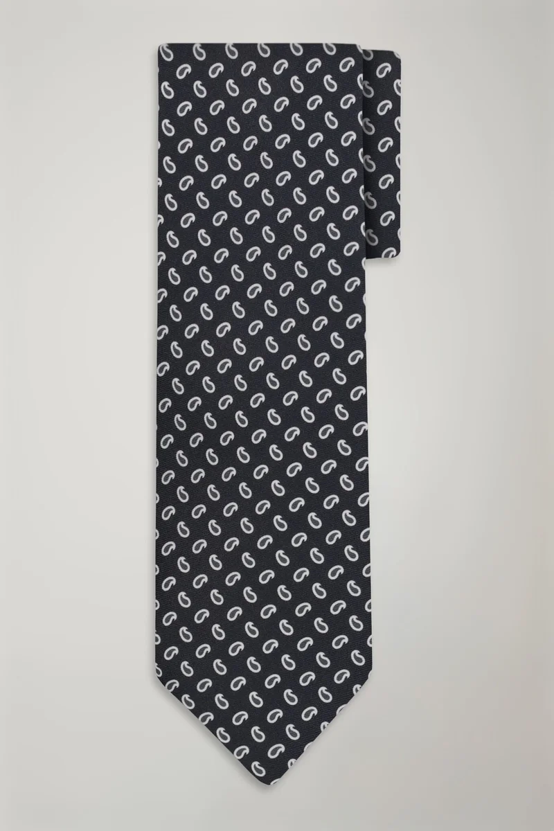 Doppelganger Men's micro patterned bamboo tie - White/DK Grey