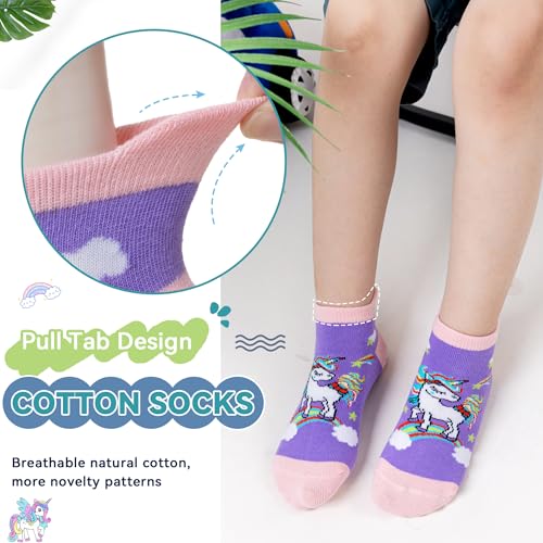 Eyean Kids Ankle Cotton Socks Cute Animal Pattern Soft Non Slip Boys Girls No Show Socks 6 Pairs (Non Slip-Unicorn, 6-8 Years) - Image 3