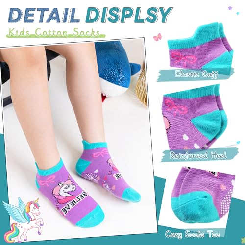 Eyean Kids Ankle Cotton Socks Cute Animal Pattern Soft Non Slip Boys Girls No Show Socks 6 Pairs (Non Slip-Unicorn, 6-8 Years) - Image 4