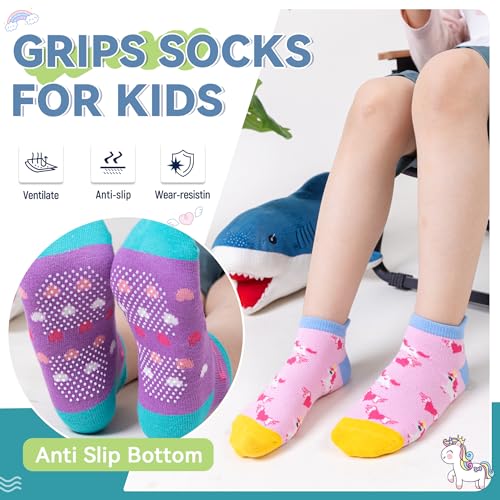 Eyean Kids Ankle Cotton Socks Cute Animal Pattern Soft Non Slip Boys Girls No Show Socks 6 Pairs (Non Slip-Unicorn, 6-8 Years) - Image 5