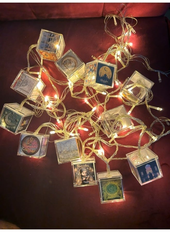 New Arrival RAMADAN Decorative lighting, multipurpose, reusable and customisable photo string lights with 100 LEDs and 10m length. Comes with Acrylic cube (5cm) decorative boxes. Perfect for Christmas, New Year, birthdays, and other celebrations, home decoration and gifting. - Image 1