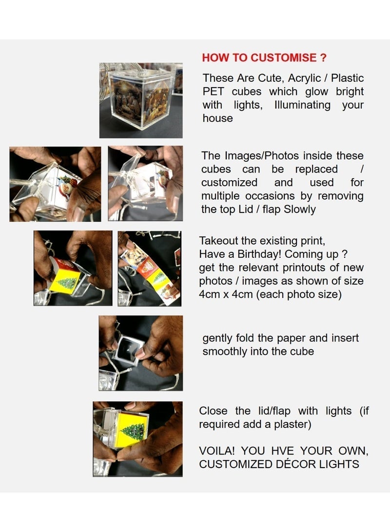 New Arrival RAMADAN Decorative lighting, multipurpose, reusable and customisable photo string lights with 100 LEDs and 10m length. Comes with Acrylic cube (5cm) decorative boxes. Perfect for Christmas, New Year, birthdays, and other celebrations, home decoration and gifting. - Image 2
