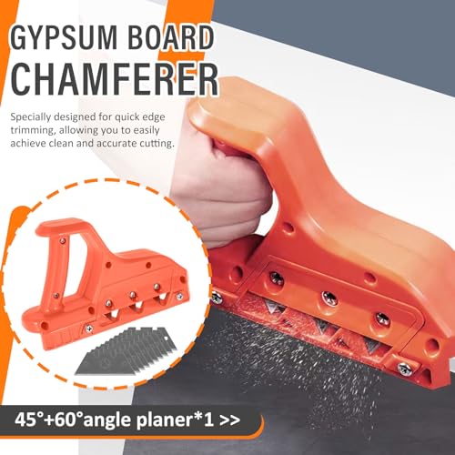 HOTBEST Plasterboard Fast Cutter, Plasterboard Edger, Precise 45° 60° Gypsum Board Hand Plane with 10 Blades, Drywall Edge Chamfer Woodworking Hand Tool Cutting for Drywall Plasterboard (45°+60°) - Image 2