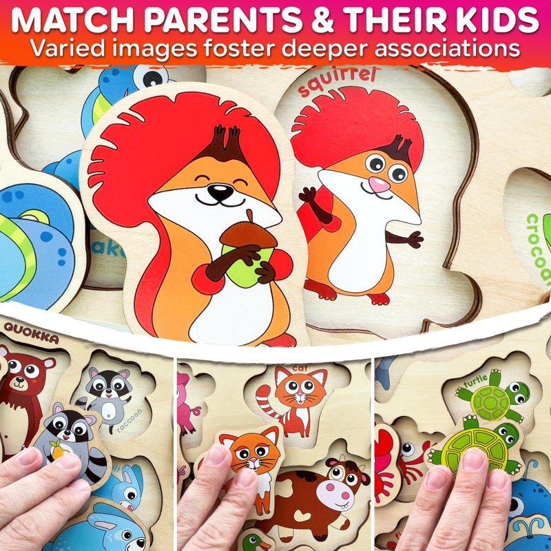 QUOKKA Wooden Puzzles for Toddlers Ages 1-3-5 – Animal Peg Puzzles for Kids 2-4 Years Old – Set of 3 Wood Learning Travel Toys for Children – Gift Educational Game for Boys and Girls - Image 3