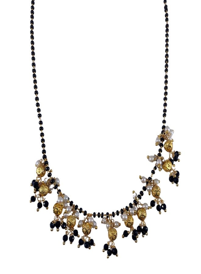 OMID, Elegant Gold-Plated Black Beads & Pearl Mangalsutra Necklace for Women, Traditional Indian Wedding Jewelry - Image 1