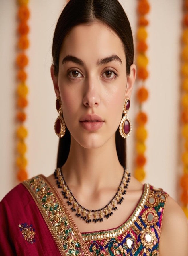 OMID, Elegant Gold-Plated Black Beads & Pearl Mangalsutra Necklace for Women, Traditional Indian Wedding Jewelry - Image 2